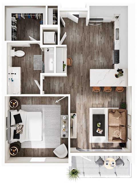 Floor plan for 1 bed, 1 bath, 810 sqft